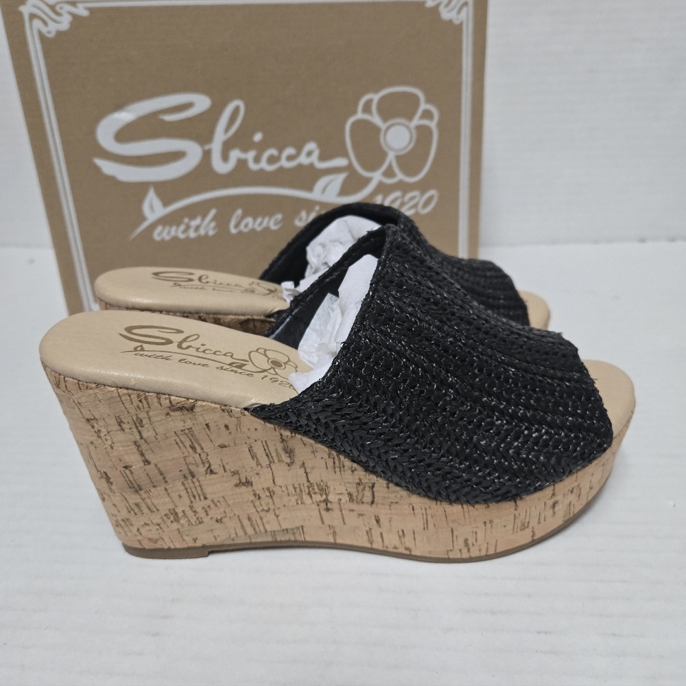 Sbicca Denali Wedge Sandals Black US Women’s Size 8 NIB slip On, Open Toe, Cork - Picture 4 of 12